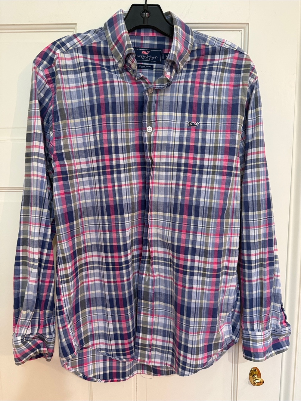Vineyard Vines Men’s Plaid Button-Down Shirt in Blue, Pink & White